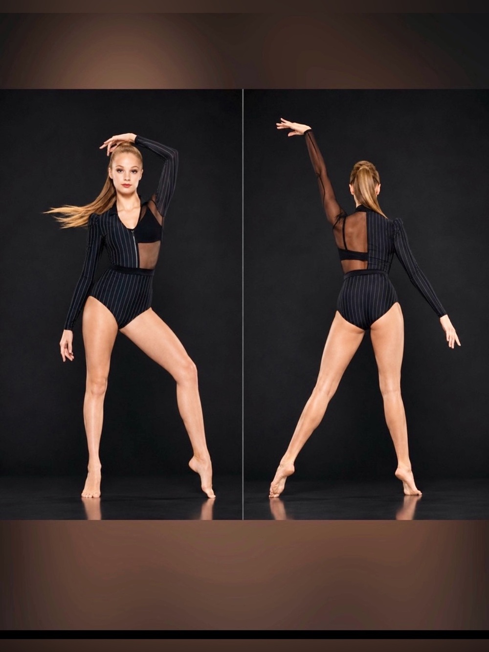 Kelle solo dance costume black pin stripe leotard 5333 LA-Large adult